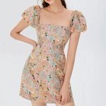 Floral Print Square Neck Puff Sleeve Dress Multi Size L Photo 0