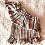 American Eagle Light Pink Striped One Shoulder Ruffle Smocked Top Size XS Photo 0