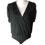 Ember Black Sheer Wrap Front Cap Sleeve Bodysuit Size M Photo 16