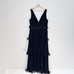 Mac Duggal NEW Woman's Pleated Ruffle Tiered Plunge Back Detail Deep V-Neck Maxi Photo 1