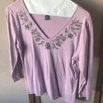 Ralph Lauren Lauren  Embellished Lavender V-Neck Women's Top petite medium Photo 0