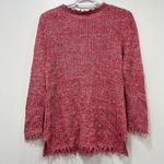 Nic+Zoe  Womens Sweater Small‎ NWT $138 Raspberry Speckle Fringe Crew Linen Photo 5