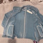 Lavender Brown New WOMENS  Sky Blue Frayed Cardigan shoulder pad small/Med Photo 6