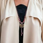 Retro Hollow Copper Butterfly Pendant With Ceramic Beads Necklace Ethnic‎ Style Photo 1