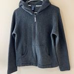Gap Vintage Fleece Zip Front Hoodie Womens Medium Gray Jacket Y2K Stretch Shirt Photo 0