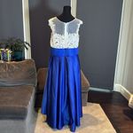 Women’s High Low Blue & White Formal Party Wedding Guest Satin Dress Size XL Photo 3