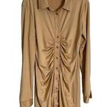Halfheart Tan Ruched Button Down Slinky Dress Large Photo 0