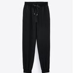ZARA New Black Joggers Track Pants Sweatpants With Faux Leather Drawstrings Photo 3