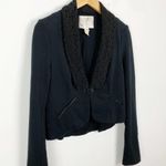 Free People  Black Tuxedo Lace Lapel Cropped Boho Blazer Size Small Photo 2