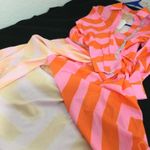 Bold Geometric Print Wrap Midi Dress Orange Pink Long Sleeve Shirt Dress S Photo 6