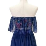 Sherri Hill Navy Blue Floral Boho Embroidered Formal Tulle Two Piece Gown Size 4 Photo 3