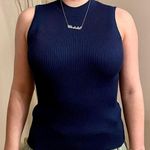 Ambiance Apparel Navy Lightweight Sleeveless High Neck Ribbed Top Photo 0