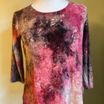 Brittany Black vintage Pink Floral Glitter 3/4 Sleeve Top L fairy‎ Y2K whimsigot Size L Photo 0