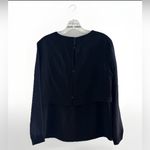 Tibi  Black Layer Blouse W Sheer  Long Sleeves Button Back  Silk Top Wool Size 4 Photo 6