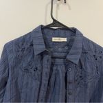 Natural Life  Ana Lace Button Down Crop Top S Navy Long Sleeve Cotton Linen Photo 1