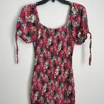 Hot Pink Floral Smocked Mini Dress S Puff Sleeves Tropical Barbie Coconut Girl Photo 4