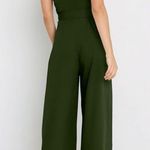 Women's One Shoulder Sleeveless Tie Waist Backless Wide Leg Jumpsuit Pockets L Green Size L Photo 1