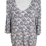 J.Jill  Geometric Floral Print Tee Size Large Petite Blue and Red Print Top Photo 0