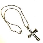 Silver tone cross choker pendant necklace Photo 1