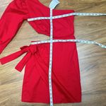 NWT Red One Shoulder Cut Out Side Wraped Tie Long Sleeve Bodycon Sz One Size Photo 6