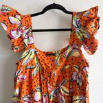 Kourt Aria Linen Tropical Short Dress Pockets Fruit Bird Medium Orange Photo 5
