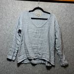 Flax Linen Waffle Knit Textured Top Gray Long Sleeve Scoop Neck Small Photo 2
