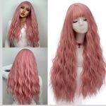 Pink Wig Long Fluffy Curly Wavy Hair Wigs Heat Friendly Synthetic Cosplay Photo 1