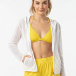 Westbound  White Long Sleeve Sheer Netted Zip Up Hoody Jacket L Photo 0