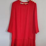 Ms Chaus Vintage Red Long Sleeve Pleated Sheath Midi Dress 14 Photo 0