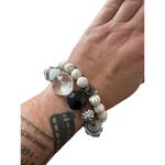 Pair of Black and White Stone and Glass Stretch Bracelets Photo 5