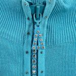 Quacker Factory Cardigan Sweater Blue Embroidered Beaded Sequined Zip Large Photo 2