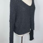 Free People Black Boho Oversized Popcorn Knit V-Neck Pullover Sweater XS Photo 5