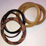 5 Boho Tan & Black Wooden Fabric Bangle Bracelets Photo 9