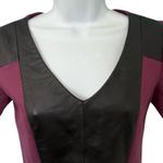 Rebecca Minkoff  Plum Purple V-Neck Black Lambskin Leather Panel Mini Dress Sz 0 Photo 10