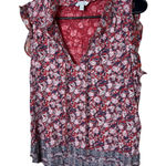 Lucky Brand Lucky‎ Brand Women's Floral Print Sleeveless Top Red Pink Ruffle Trim L Photo 0