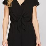 She & Sky  Black Drop Shoulder Tie Front Woven Romper - Size L Photo 1