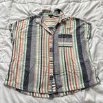 a.n.a  A New Approach Shirt Womens Size Large Striped Green Short Sleeve Button Photo 0