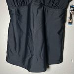 DKNY NEW black ruffle plunge neck tankini swim top women’s size large Photo 3