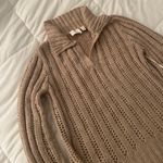 Open Knit Oatmeal Combo Collared V Neck Pullover Sweater Tan Size XS Photo 1