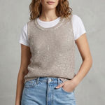 Chico's  Metallic Knit Sweater Vest Womens 2 Beige Sparkle Casual Work Neutral Photo 0