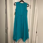 Reba NWT  Size S Turquoise Swiss Dot Lace Sleeveless Midi Dress Asymmetrical Hem Photo 6