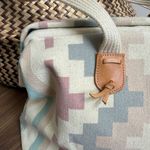 Vintage 90s Southwestern Pattern Canvas Satchel Clamshell Small Tote Mauve Teal Pink Photo 2