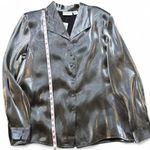 Alfred Dunner Vintage  Gunmetal Gray Metallic Satin Button Up Blouse Photo 7