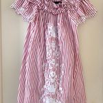 Parker Cable Red & White Striped Off the Shoulder Floral Embroidered Dress Photo 2
