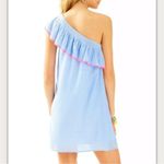 Lilly Pulitzer Emmeline Dress Lapis Blue Summer Seersucker Mini One Shoulder Photo 2
