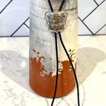 Vintage silver gold copper plated rose leaf leather braided metal tipped bolo Photo 0