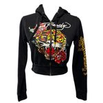Ed Hardy  Cropped Zip-Up Hoodie Sweatshirt – Tiger & Rose Graphic – Size M Photo 1