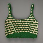 ASTR The Label Crochet Crop Top Sleeveless Green Beige Knit Tank Large Photo 1