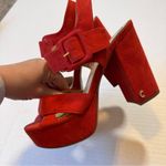 Sam Edelman  Circus Red Suede Leather Chunky Platform Sandals Heels Womens 7 Photo 2
