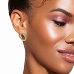 NWT Gold colored Crystal Avenue pave CZ snake head huggie earrings Photo 1